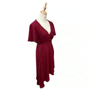 Lulus Rise to the Occasion Burgundy Midi Wrap Dress Size M